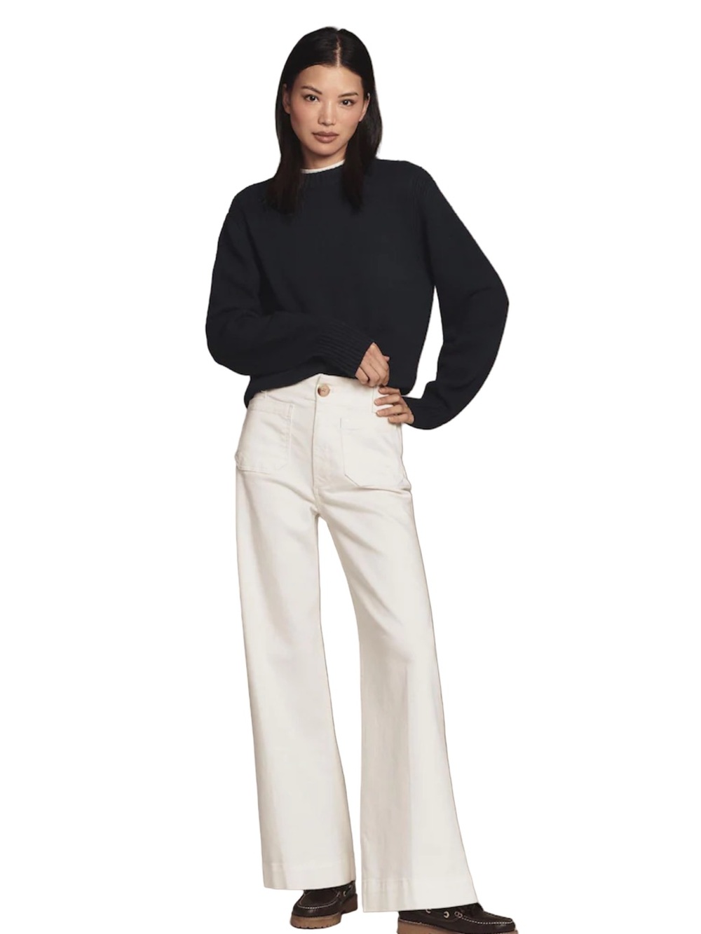 Maeve Anthropologie The Colette Full Length Size 28 White Wide Leg Jean